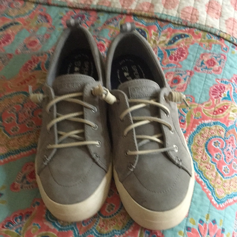 Sperry brand shoes, leather, grayish blue on color